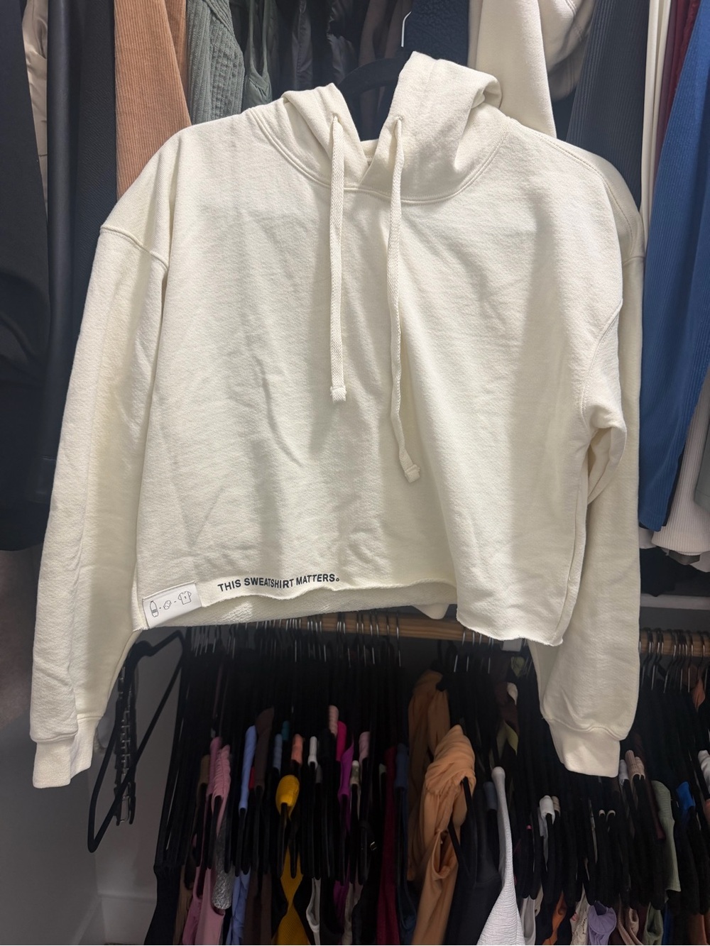 Maeve Cream Cropped Hoodie Sweatshirt